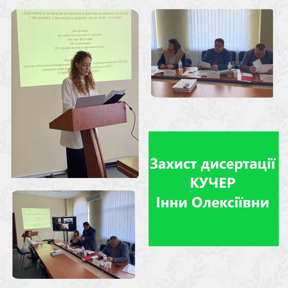 Захист дисертації Кучер Інни Олексіївни на здобуття  наукового ступеня доктора філософії